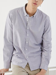 Men's Full Size Striped Button Up Long Sleeve Shirt Plus Size Gray Stripe / S
