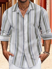 Men's Full Size Striped Button Up Long Sleeve Shirt Plus Size Sage / S