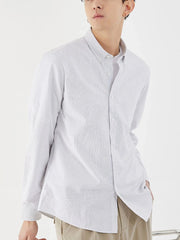 Men's Full Size Striped Button Up Long Sleeve Shirt Plus Size White Stripes / S