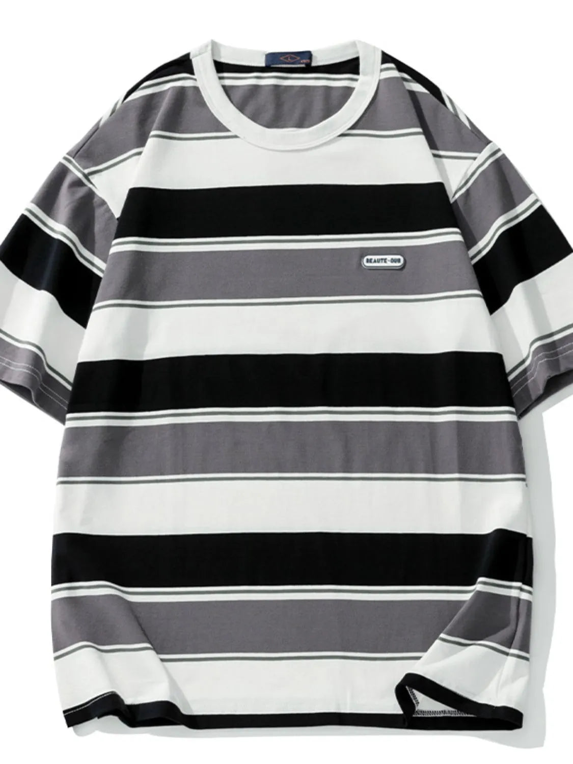 Men's Full Size Striped Round Neck Half Sleeve T-Shirt Plus Size