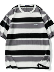 Men's Full Size Striped Round Neck Half Sleeve T-Shirt Plus Size