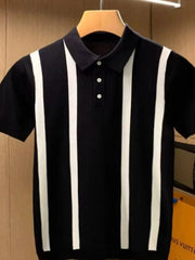 Men's Full Size Striped Short Sleeve Polo Plus Size Black / S
