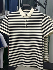 Men's Full Size Striped Short Sleeve Polo Plus Size Black / S