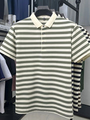 Men's Full Size Striped Short Sleeve Polo Plus Size Green / S
