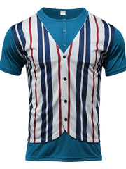 Men's Full Size Striped Short Sleeve T-Shirt Plus Size Hole Blue / S