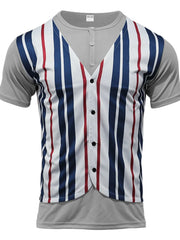 Men's Full Size Striped Short Sleeve T-Shirt Plus Size Light Gray / S