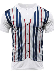 Men's Full Size Striped Short Sleeve T-Shirt Plus Size White / S