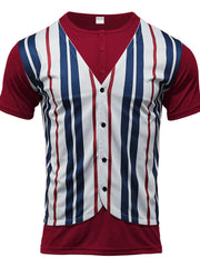 Men's Full Size Striped Short Sleeve T-Shirt Plus Size Wine Red / S
