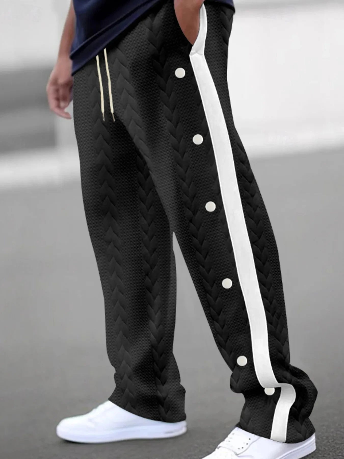 Men's Full Size Textured Drawstring Pants Plus Size Black / S