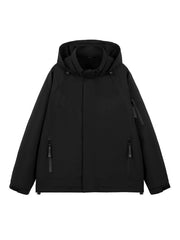 Men's Full Size Two-Tone Hooded Outdoor Jacket Plus Size Black / S