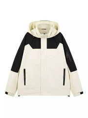 Men's Full Size Two-Tone Hooded Outdoor Jacket Plus Size Khaki / S