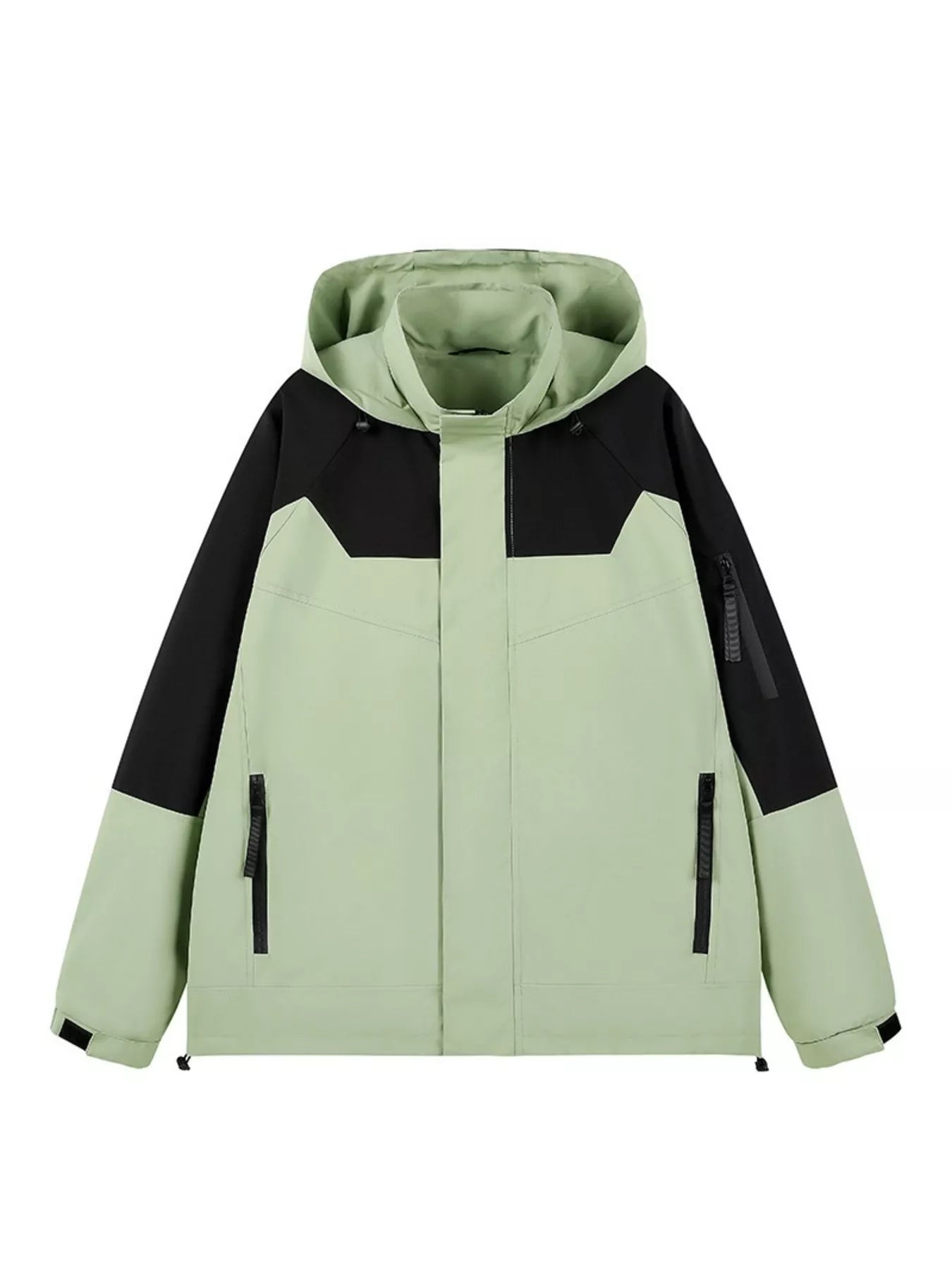 Men's Full Size Two-Tone Hooded Outdoor Jacket Plus Size Light Green / S