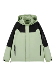 Men's Full Size Two-Tone Hooded Outdoor Jacket Plus Size Light Green / S