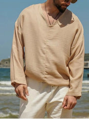 Men's Full Size V-Neck Long Sleeve Top Plus Size