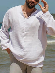 Men's Full Size V-Neck Long Sleeve Top Plus Size