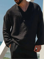 Men's Full Size V-Neck Long Sleeve Top Plus Size