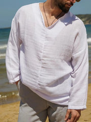 Men's Full Size V-Neck Long Sleeve Top Plus Size White / S