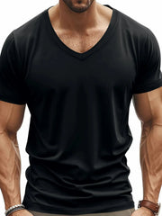 Men's Full Size V-Neck Short Sleeve T-Shirt Plus Size Black / S