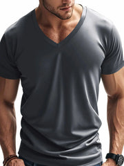 Men's Full Size V-Neck Short Sleeve T-Shirt Plus Size Dark Gray / S