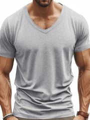Men's Full Size V-Neck Short Sleeve T-Shirt Plus Size Light Gray / S