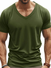 Men's Full Size V-Neck Short Sleeve T-Shirt Plus Size Military Green / S