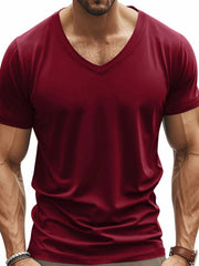 Men's Full Size V-Neck Short Sleeve T-Shirt Plus Size Wine Red / S