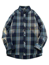 Men's Full Size Vintage Plaid Button Up Shirt Plus Size Blue / S