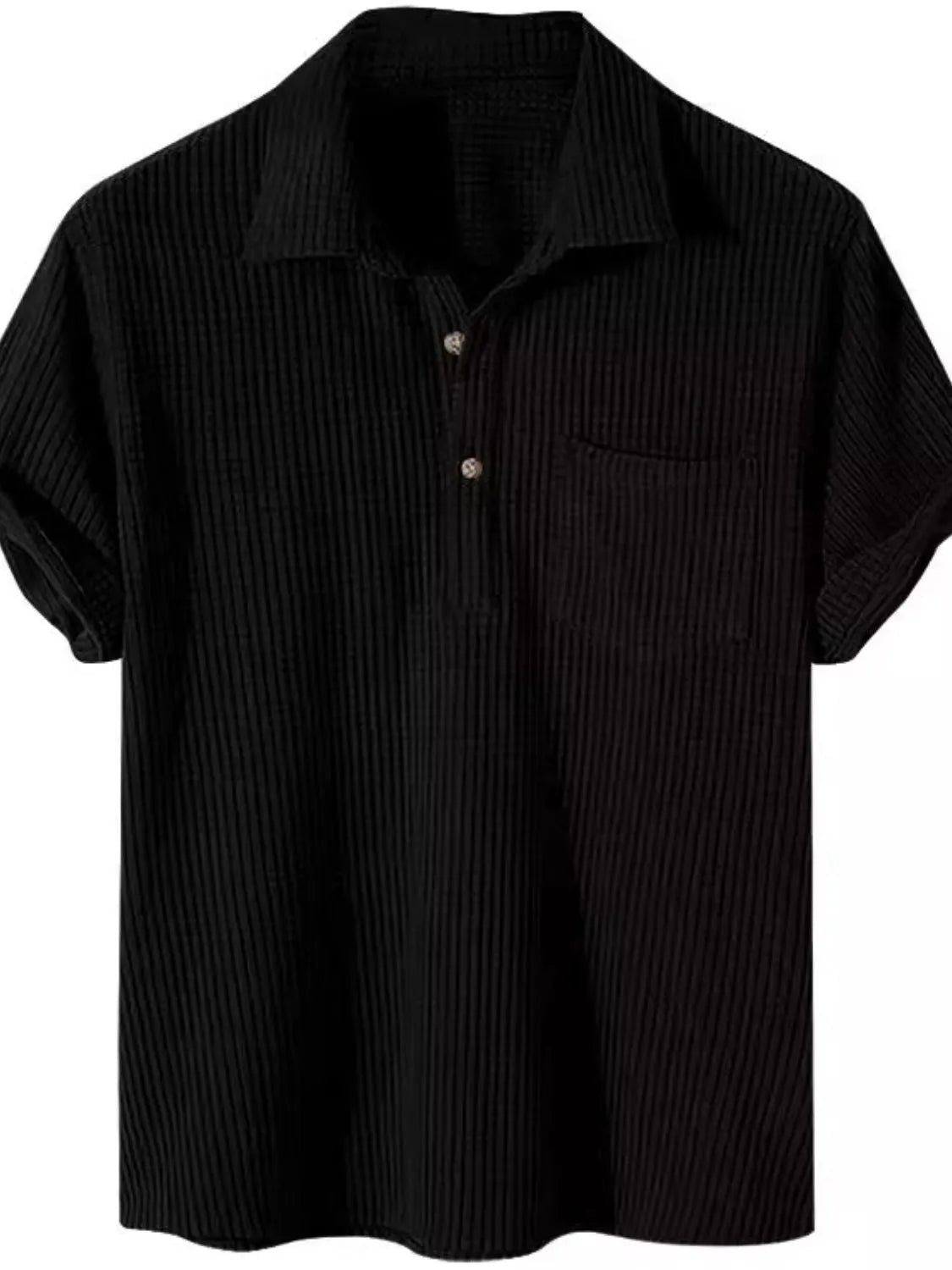 Men's Full Size Waffle-Knit Short Sleeve Polo Plus Size Black / L