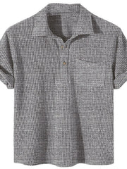 Men's Full Size Waffle-Knit Short Sleeve Polo Plus Size Dark Gray / S