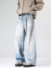 Men's Full Size Wash Wide Leg Jeans Plus Size