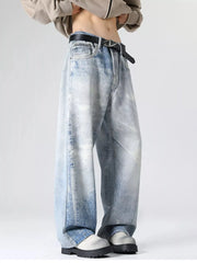 Men's Full Size Wash Wide Leg Jeans Plus Size