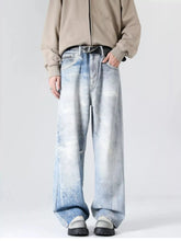 Men's Full Size Wash Wide Leg Jeans Plus Size Light Blue / S