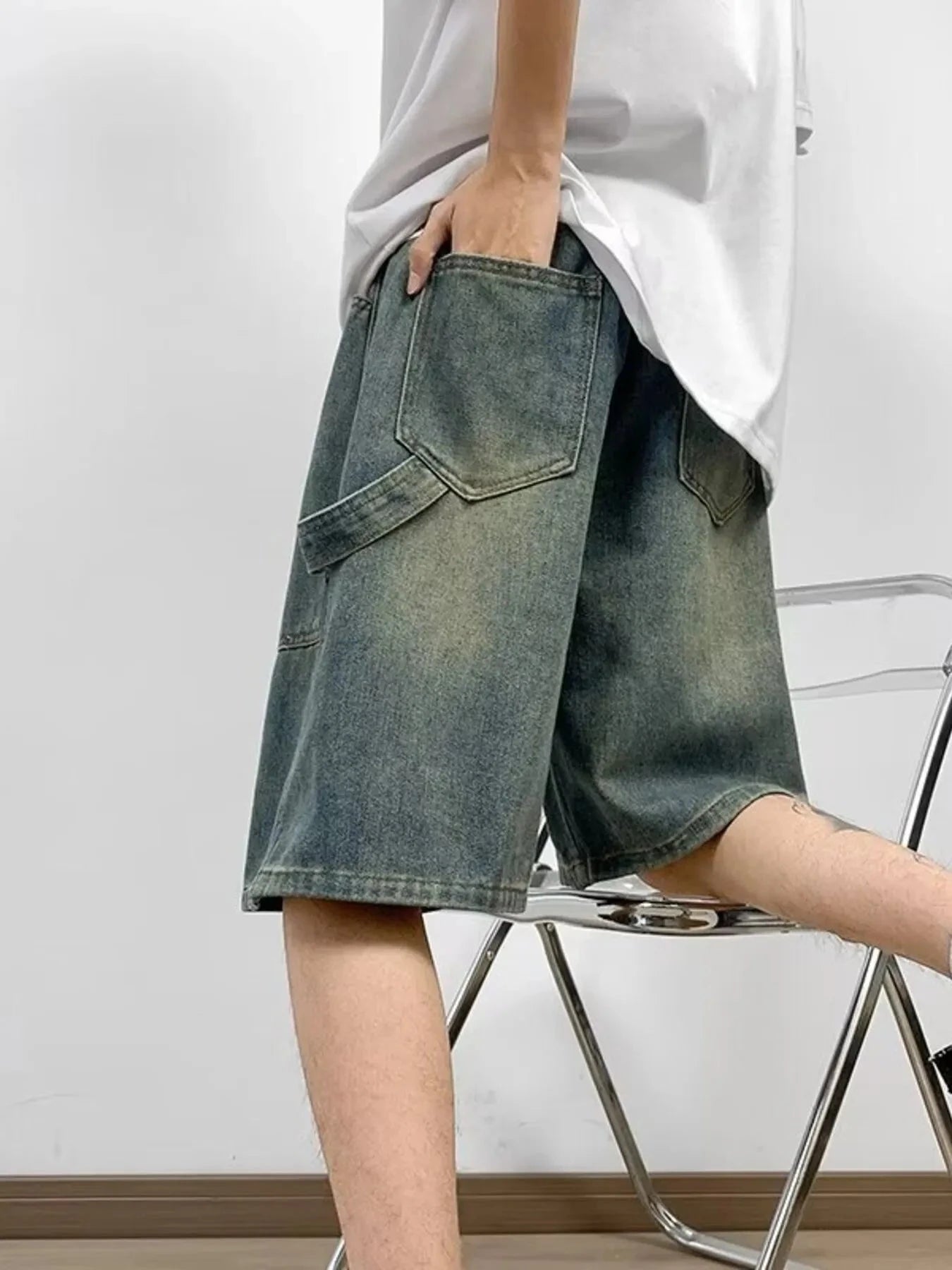 Men's Full Size Washed Loose Fit Denim Shorts Plus Size