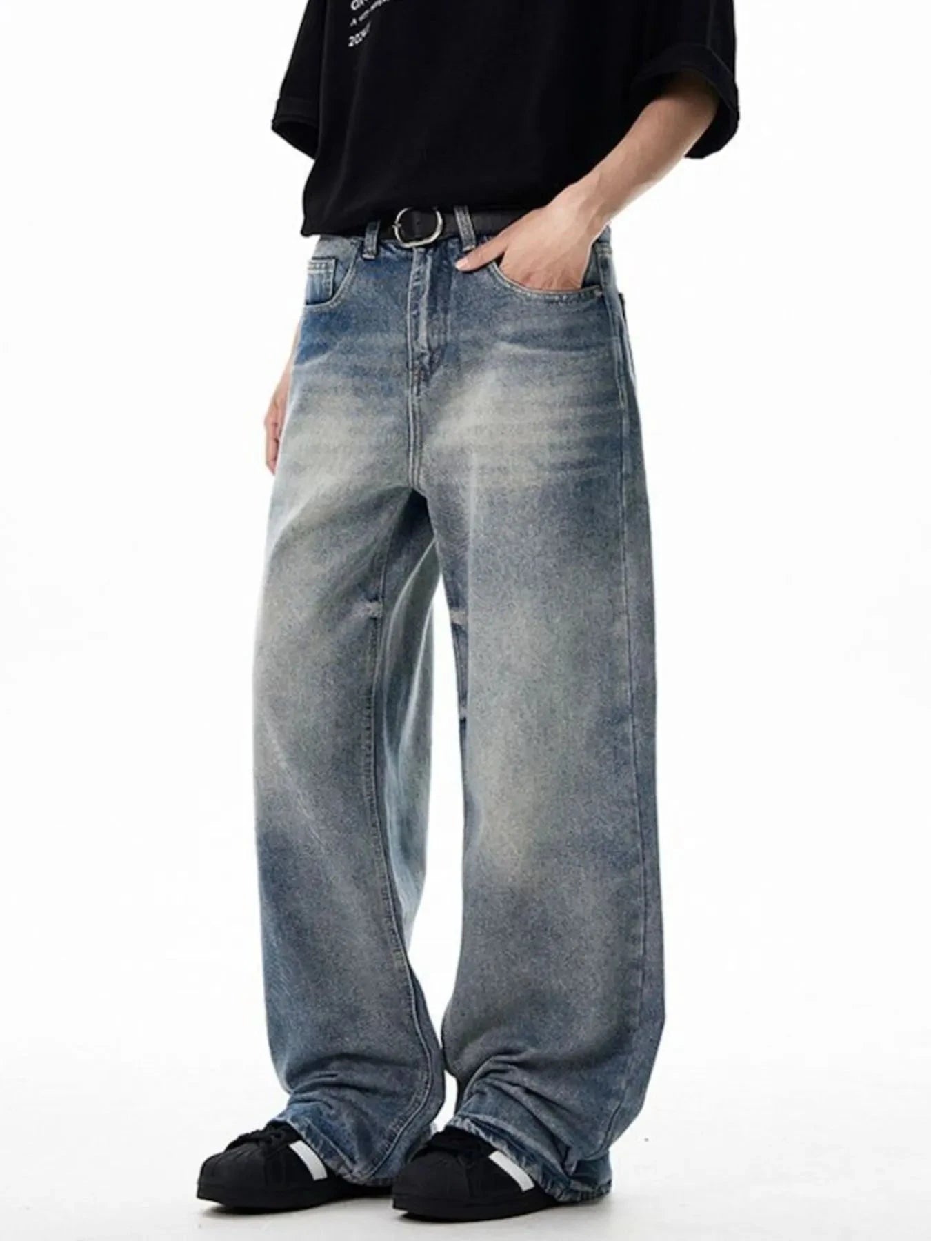 Men's Full Size Washed Wide Leg Jeans Plus Size
