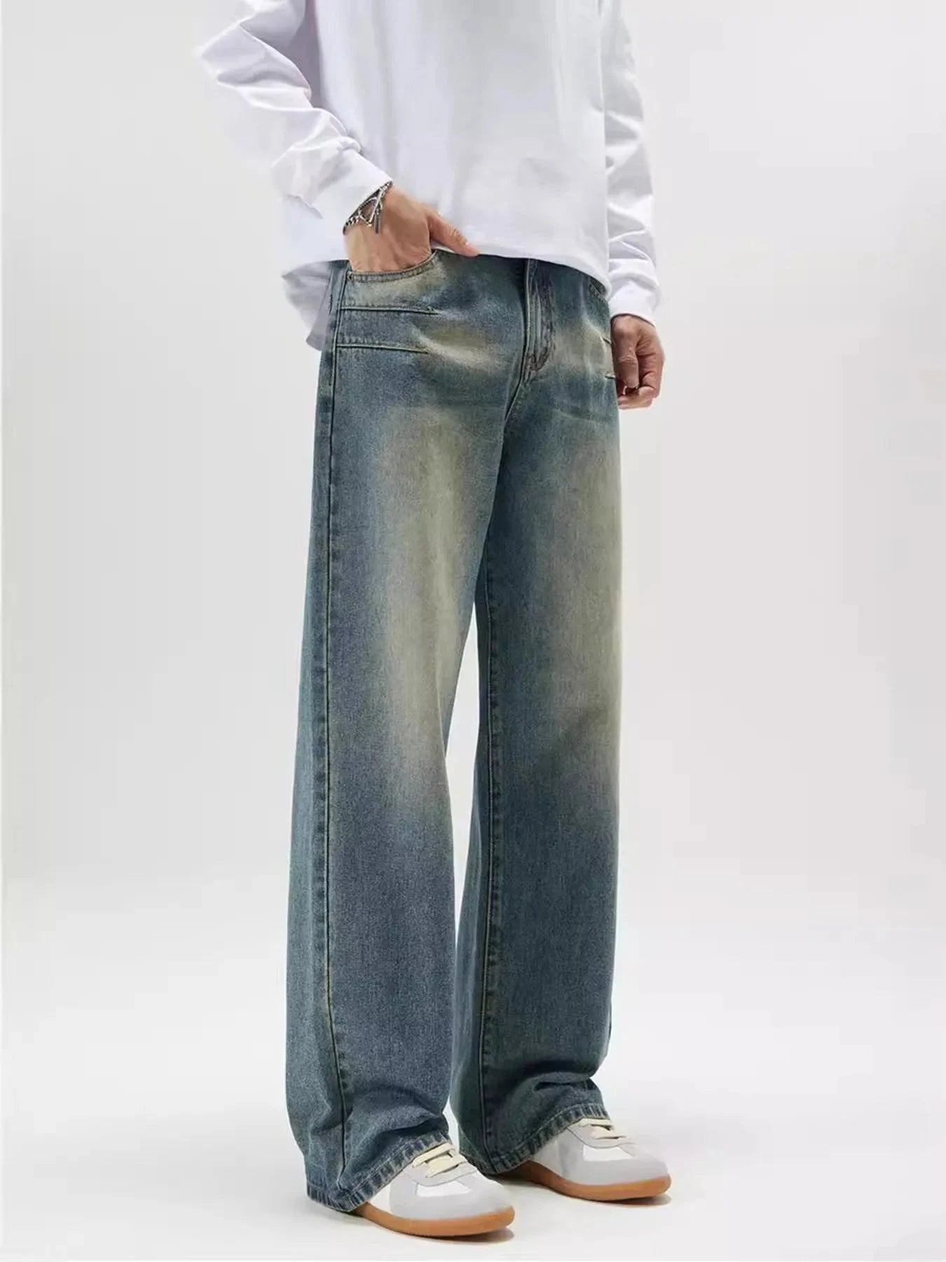 Men's Full Size Washed Wide Leg Jeans Plus Size