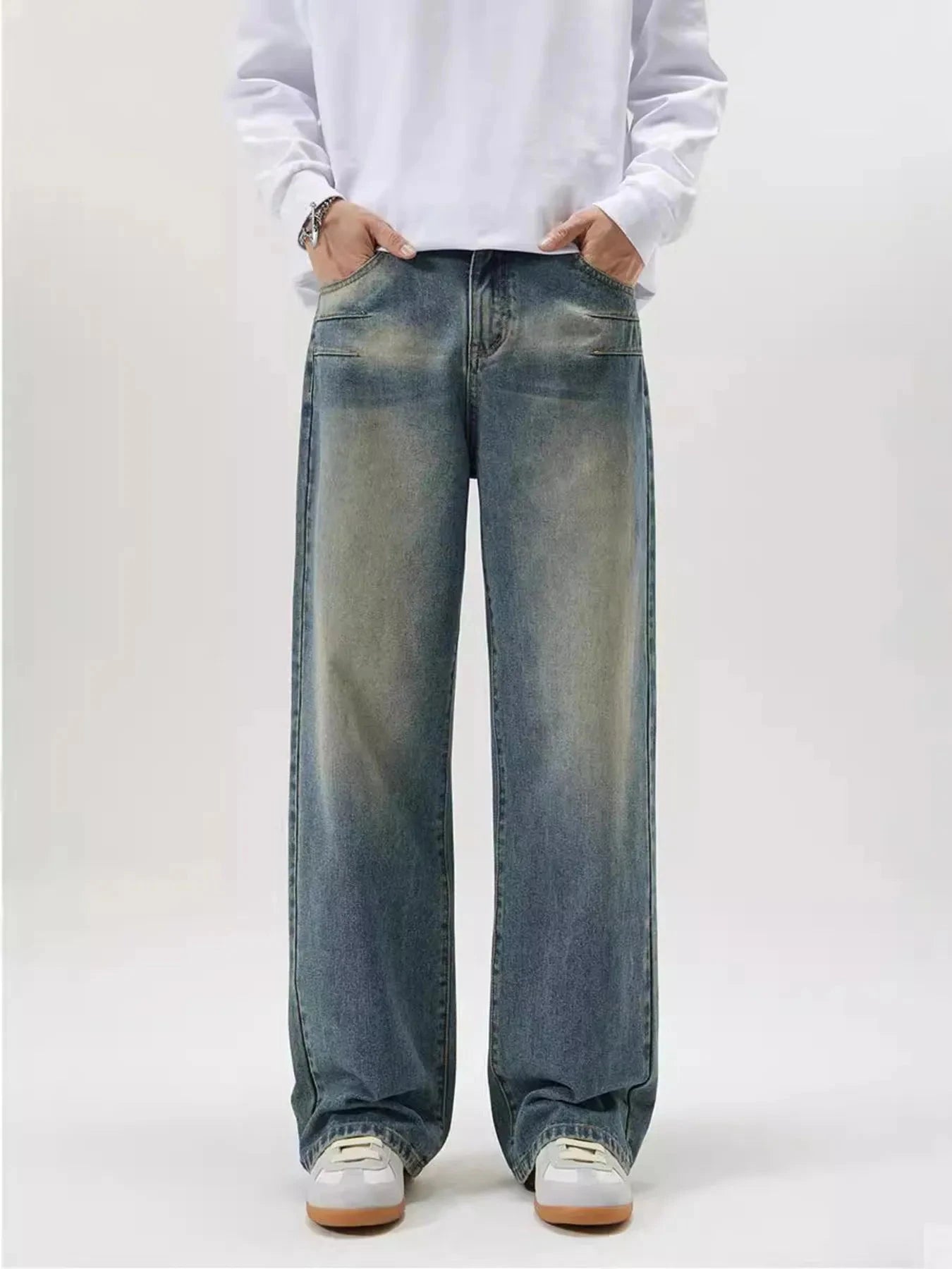 Men's Full Size Washed Wide Leg Jeans Plus Size
