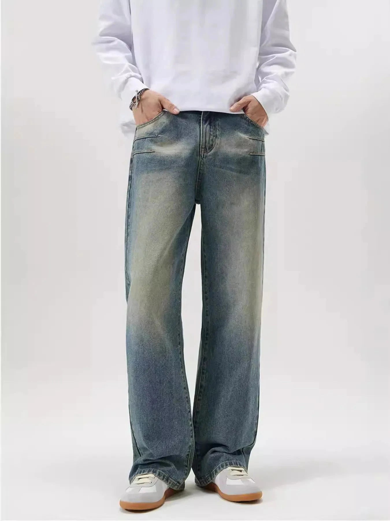 Men's Full Size Washed Wide Leg Jeans Plus Size