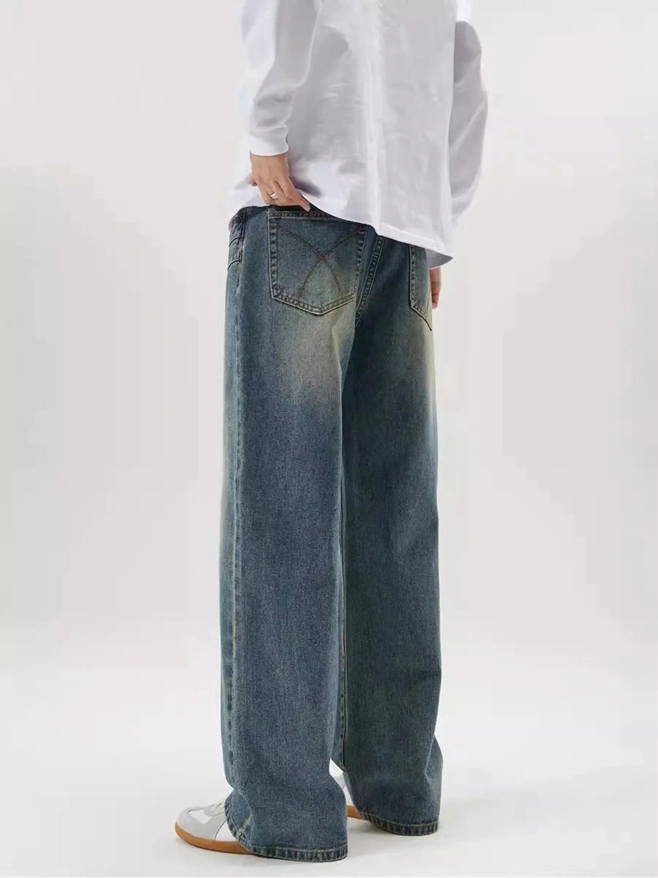 Men's Full Size Washed Wide Leg Jeans Plus Size