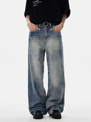 Men's Full Size Washed Wide Leg Jeans Plus Size Blue / S