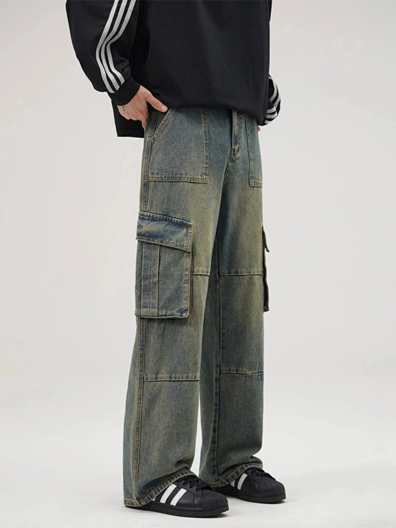 Men's Full Size Wide Leg Cargo Jeans Plus Size