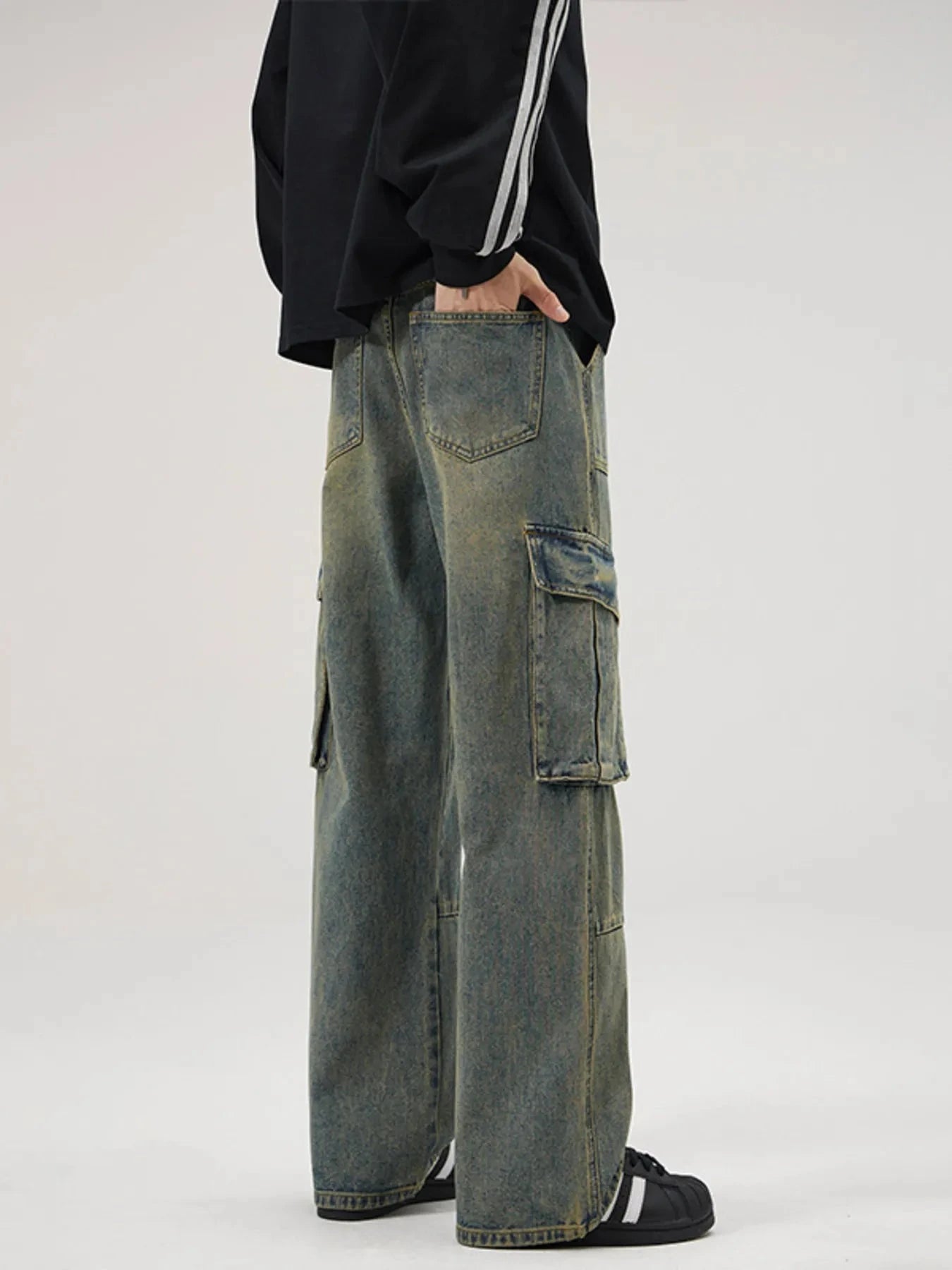 Men's Full Size Wide Leg Cargo Jeans Plus Size