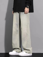 Men's Full Size Wide Leg Jeans Plus Size Yellow Mud Color / S