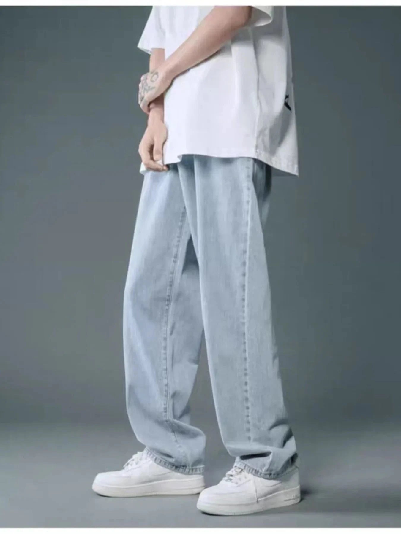 Men's Full Size Wide Leg Wash Relaxed Fit Jeans Plus Size