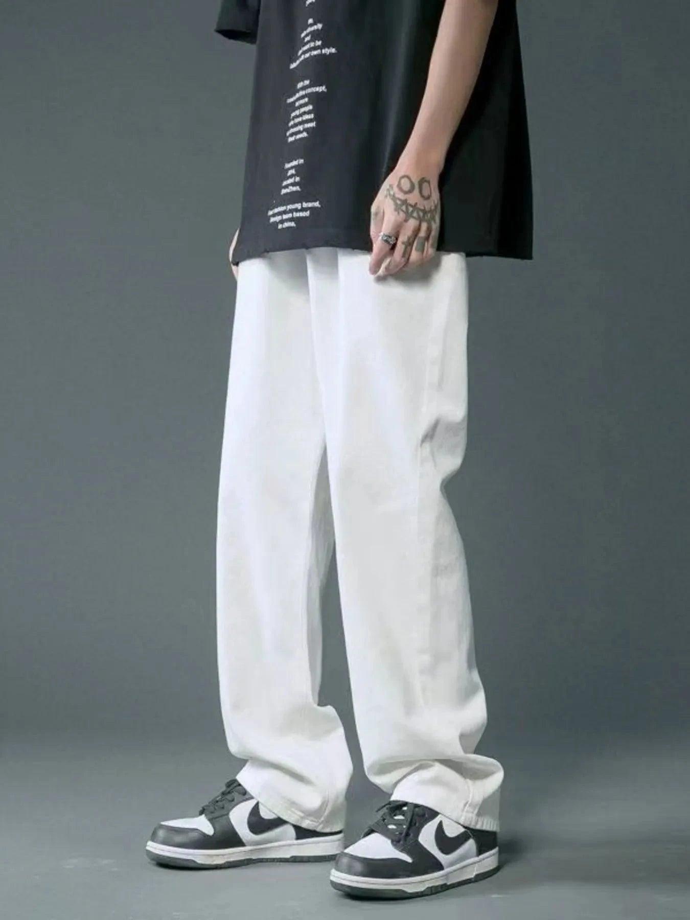 Men's Full Size Wide Leg Wash Relaxed Fit Jeans Plus Size White / S