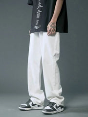 Men's Full Size Wide Leg Wash Relaxed Fit Jeans Plus Size White / S