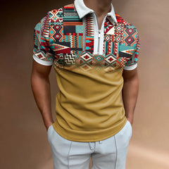 Men's Full Size Zip Collar Short Sleeve Polo Plus Size Camel / S