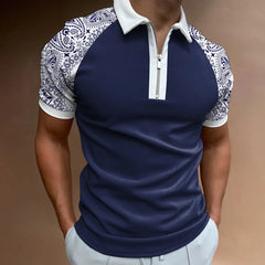 Men's Full Size Zip Collar Short Sleeve Polo Plus Size Navy / L