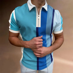 Men's Full Size Zip Collar Short Sleeve Polo Plus Size Sky Blue / XL