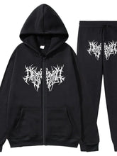 Men's Full Size Zip Up Long Sleeve Hoodie and Pants Set Plus Size Black / S