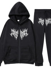 Men's Full Size Zip Up Long Sleeve Hoodie and Pants Set Plus Size Black / S